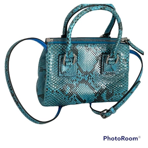 ALEXANDRA CLANCY Python Mini Ashdon Tote Crossbody Bag Blue Black Snakes Italy - Picture 10 of 12